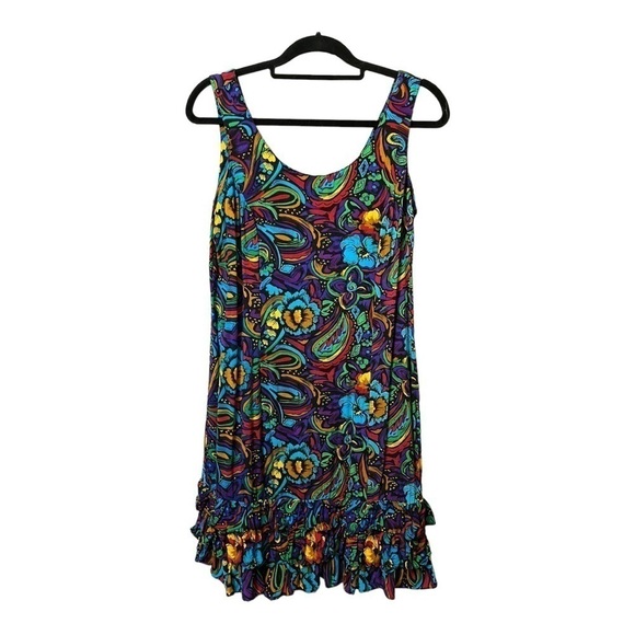 Y2K Tank dress bright multi print with three tier ruffle bottom. Sz 11 - Picture 1 of 7
